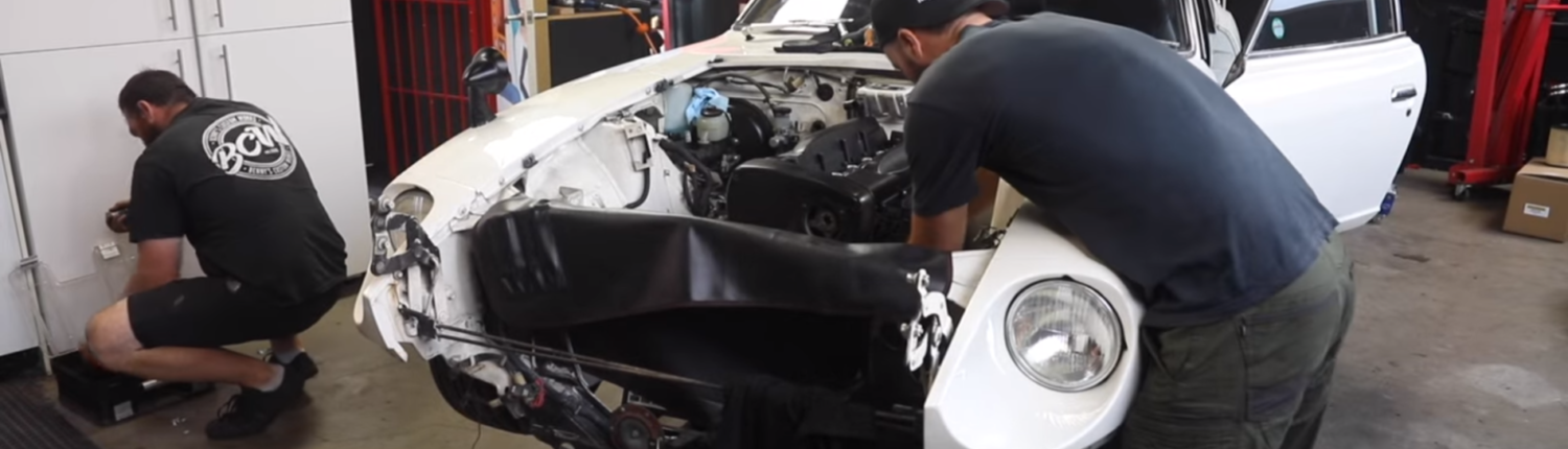 Mighty Car Mods | The first of several test fits for the RB26 transplant